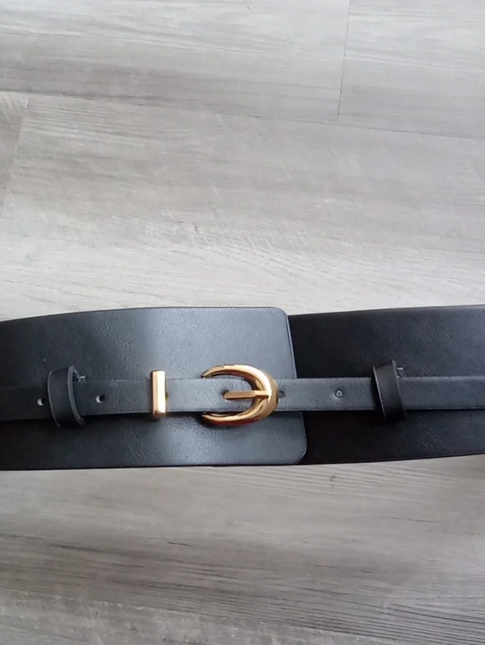 BRAND NEW NWT Black Wide Waist Belt with Gold Buckle 37-41